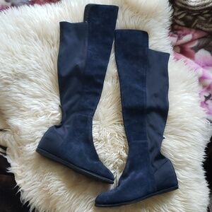 Stuart Weitzman women's blue leather suede knee high boots size 36
